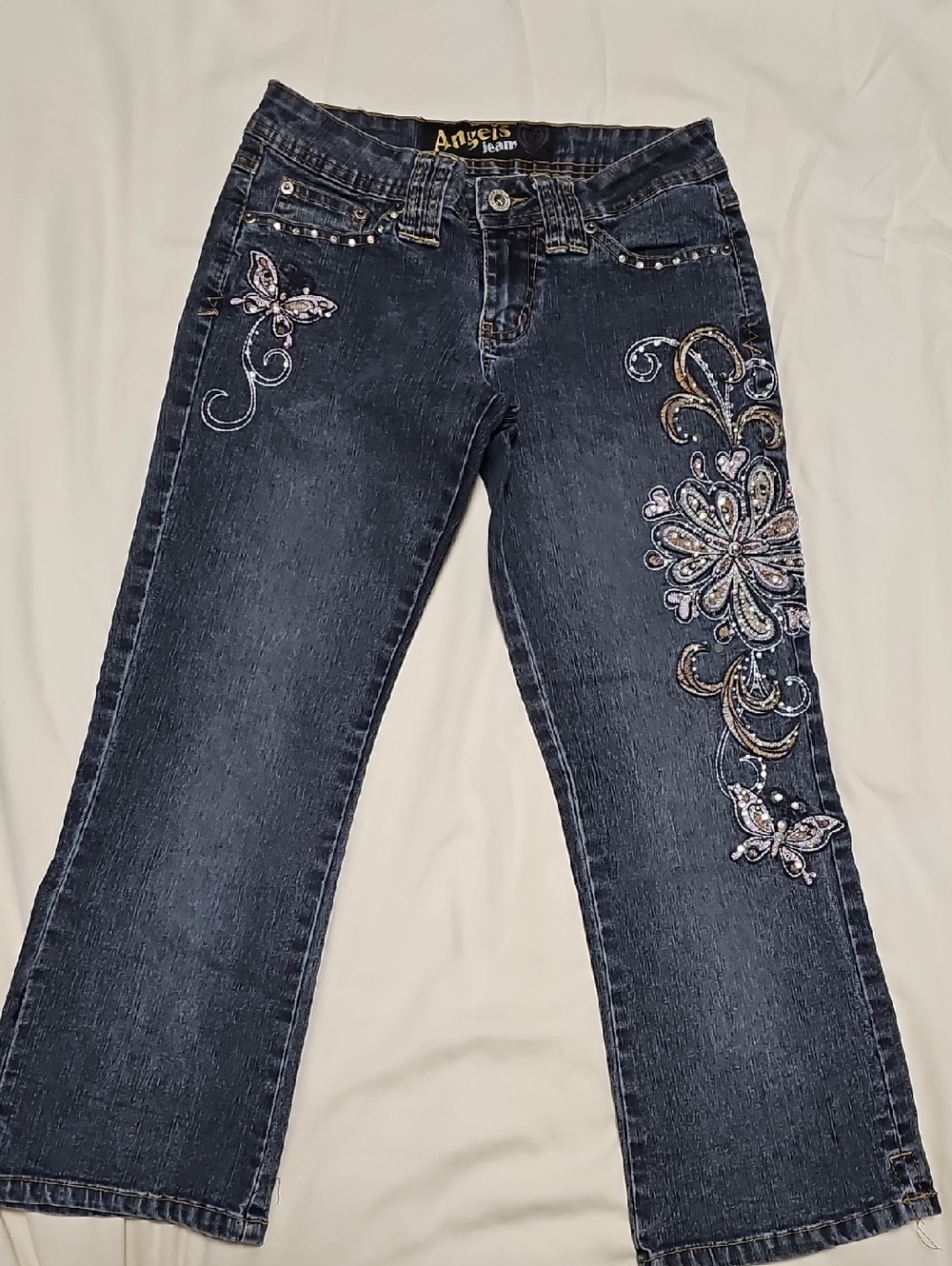 Angels Jeans Dark Blue Embellished Flare Jeans